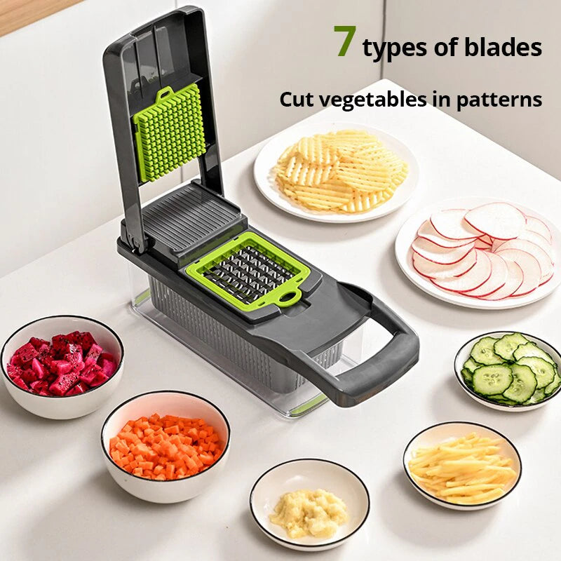 12 in 1 Multifunctional Vegetable Slicer Cutter Shredders Slicer with Basket Fruit Potato Chopper Carrot Grater